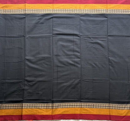 Narayanpet Cotton Saree Midnight Black Colored  Complemented with a Thread Border.