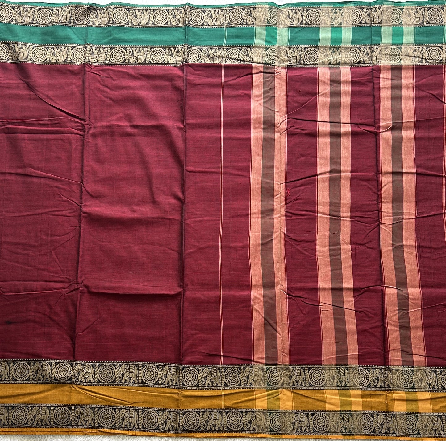 Narayanpet Cotton Saree  Light Sangria Maroon Colored  Complemented with a Thread Border. - Sampradaya Designer Studio