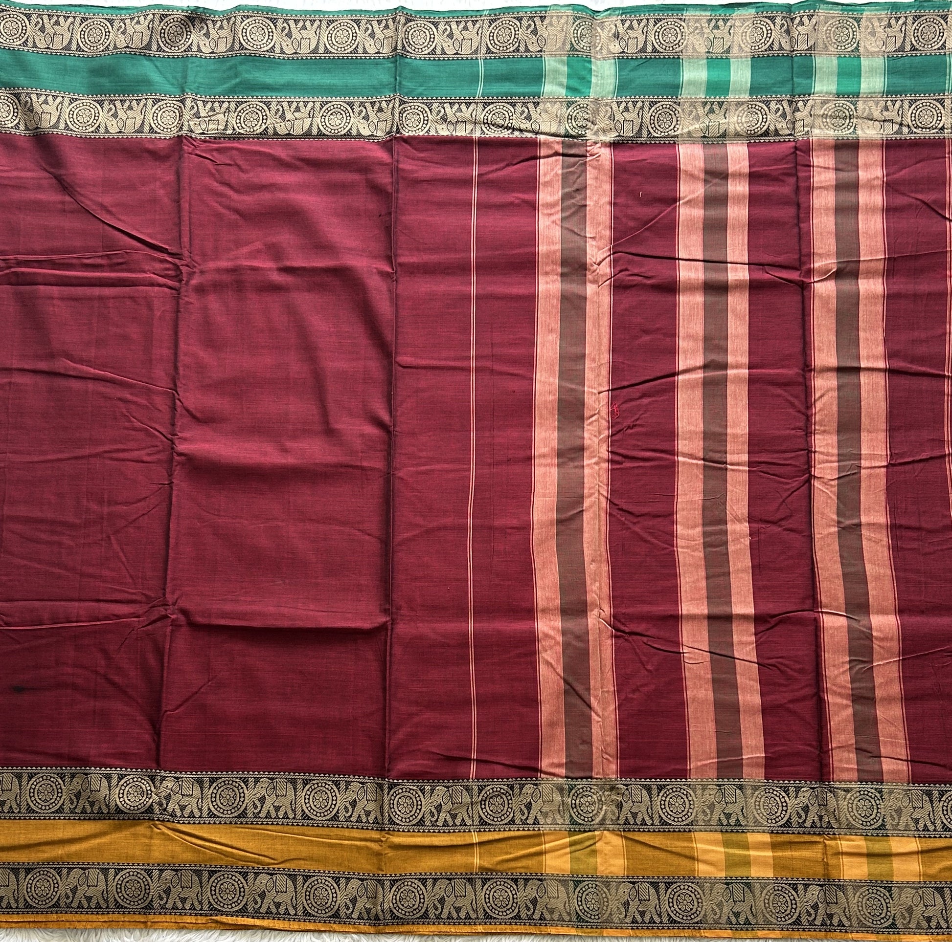 Narayanpet Cotton Saree  Light Sangria Maroon Colored  Complemented with a Thread Border. - Sampradaya Designer Studio