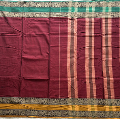 Narayanpet Cotton Saree  Light Sangria Maroon Colored  Complemented with a Thread Border. - Sampradaya Designer Studio