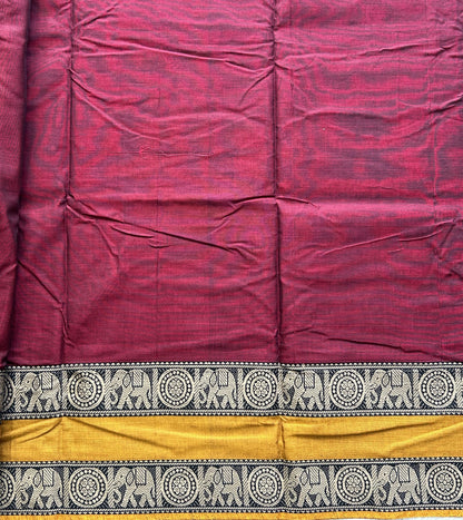 Narayanpet Cotton Saree  Light Sangria Maroon Colored  Complemented with a Thread Border. - Sampradaya Designer Studio