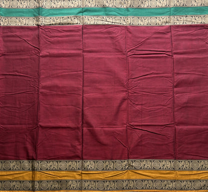 Narayanpet Cotton Saree  Light Sangria Maroon Colored  Complemented with a Thread Border. - Sampradaya Designer Studio