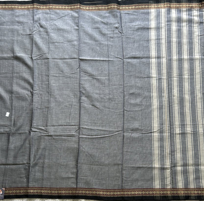 Narayanpet Cotton Saree Pearl Gray Colored Complemented with a Thread Border. - Sampradaya Designer Studio