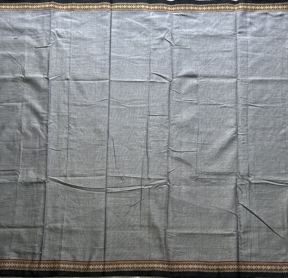 Narayanpet Cotton Saree Pearl Gray Colored Complemented with a Thread Border. - Sampradaya Designer Studio