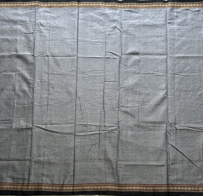 Narayanpet Cotton Saree Pearl Gray Colored Complemented with a Thread Border. - Sampradaya Designer Studio