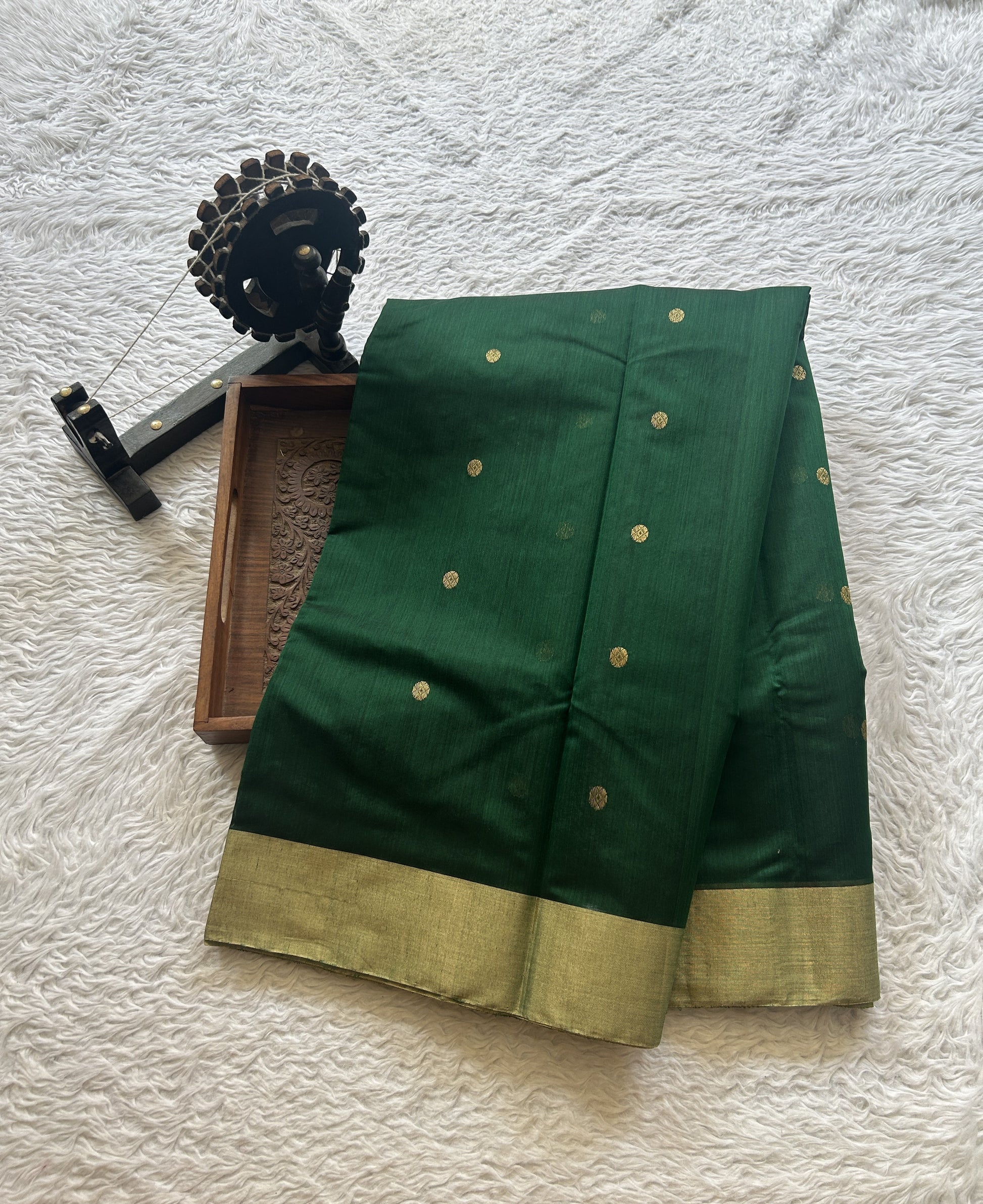 Chanderi Sico Saree Dark Green Colored Complemented with a Zari Border. - Sampradaya Designer Studio