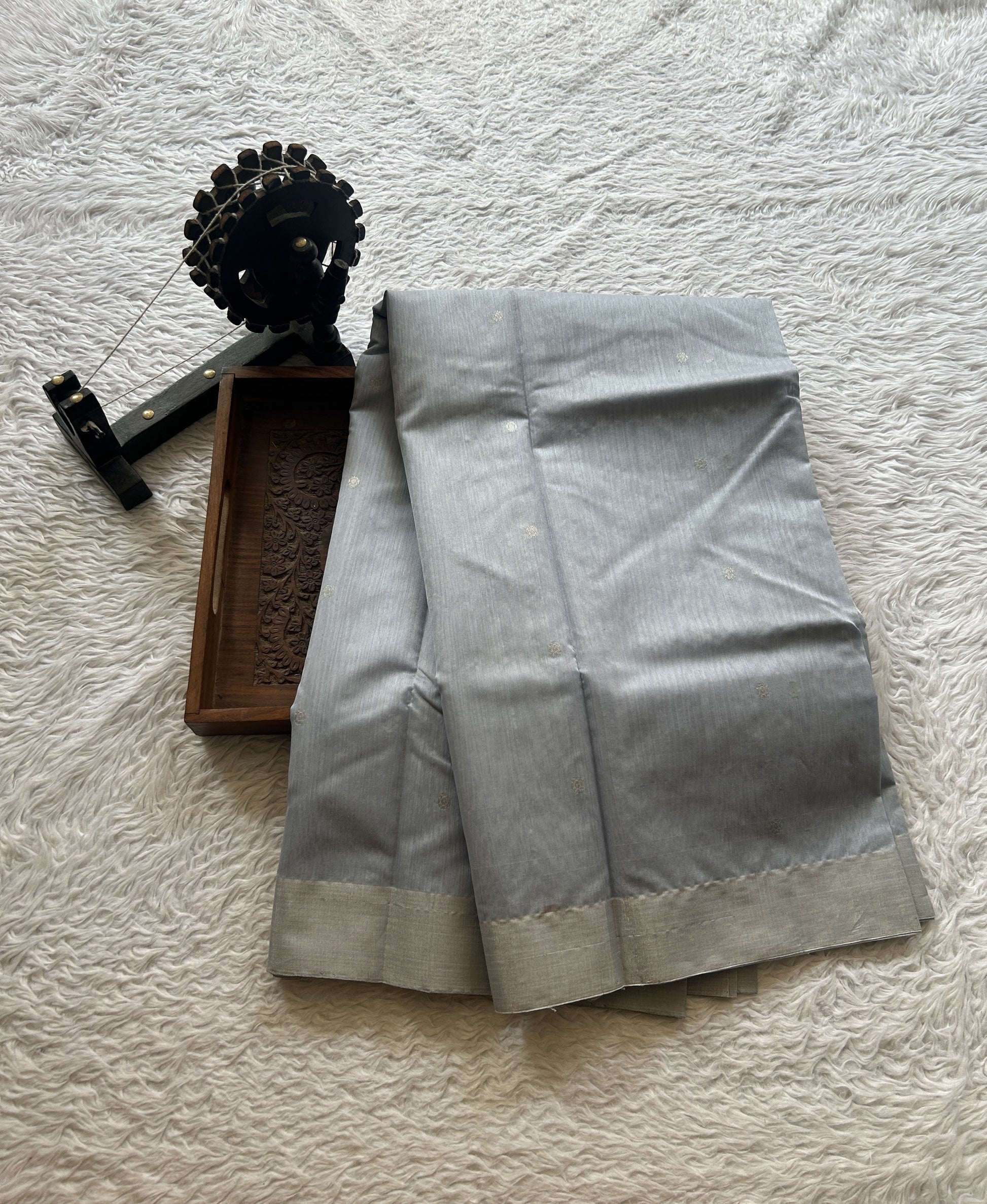 Chanderi Sico Saree Ice Blue Colored Complemented with a Zari Border. - Sampradaya Designer Studio