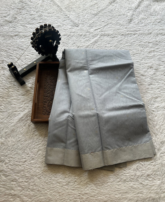 Chanderi Sico Saree Ice Blue Colored Complemented with a Zari Border. - Sampradaya Designer Studio