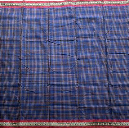 Narayanpet Cotton Checks Saree Light Navy Blue Colored Complemented with a Thread Border.