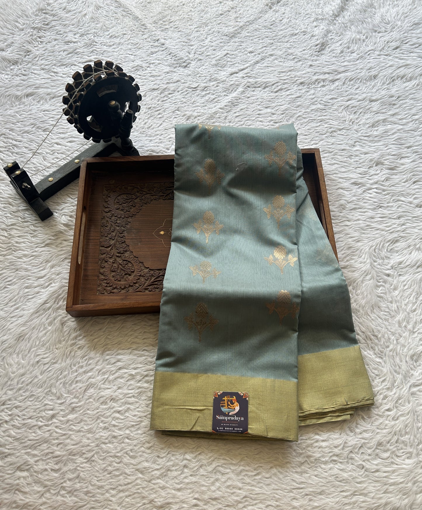 Chanderi Sico Saree Sea Blue Colored Complemented with a Zari Border. - Sampradaya Designer Studio