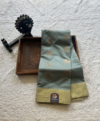 Chanderi Sico Saree Sea Blue Colored Complemented with a Zari Border. - Sampradaya Designer Studio