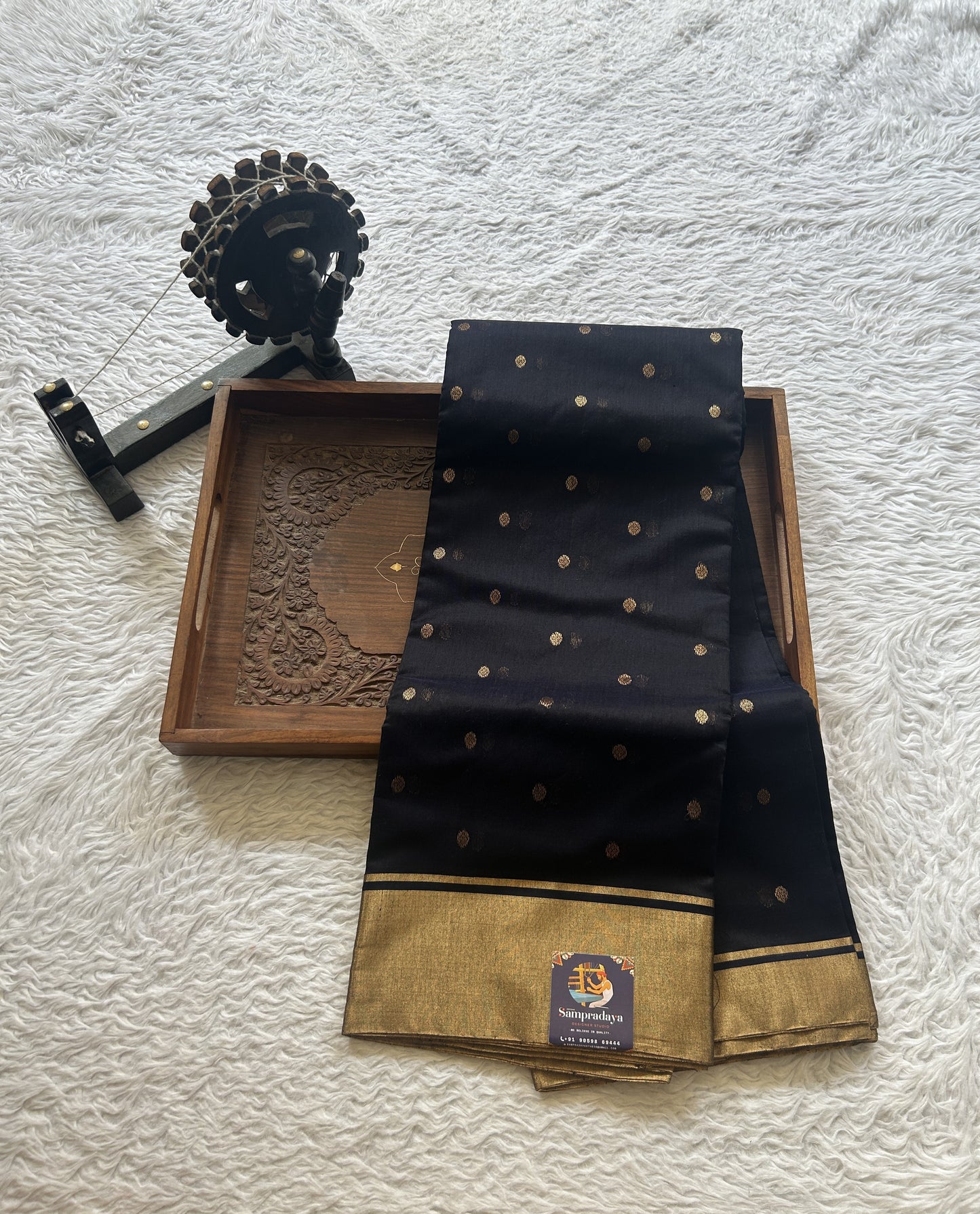 Chanderi Sico Saree Very Dark Blue Colored Complemented with a Zari Border. - Sampradaya Designer Studio