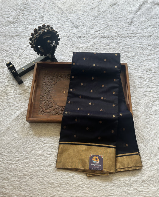 Chanderi Sico Saree Very Dark Blue Colored Complemented with a Zari Border. - Sampradaya Designer Studio