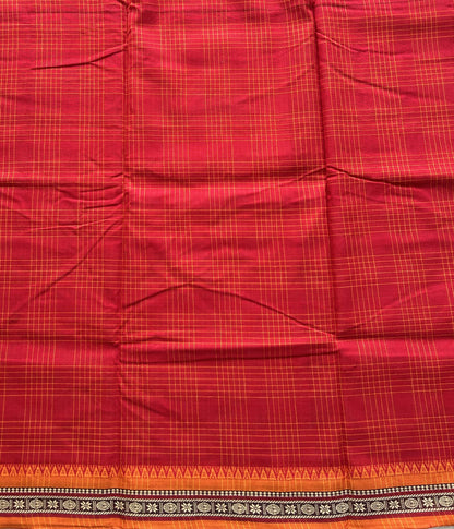 Narayanpet Cotton Checks Saree Imperial Red Colored Complemented with a Thread Border. - Sampradaya Designer Studio