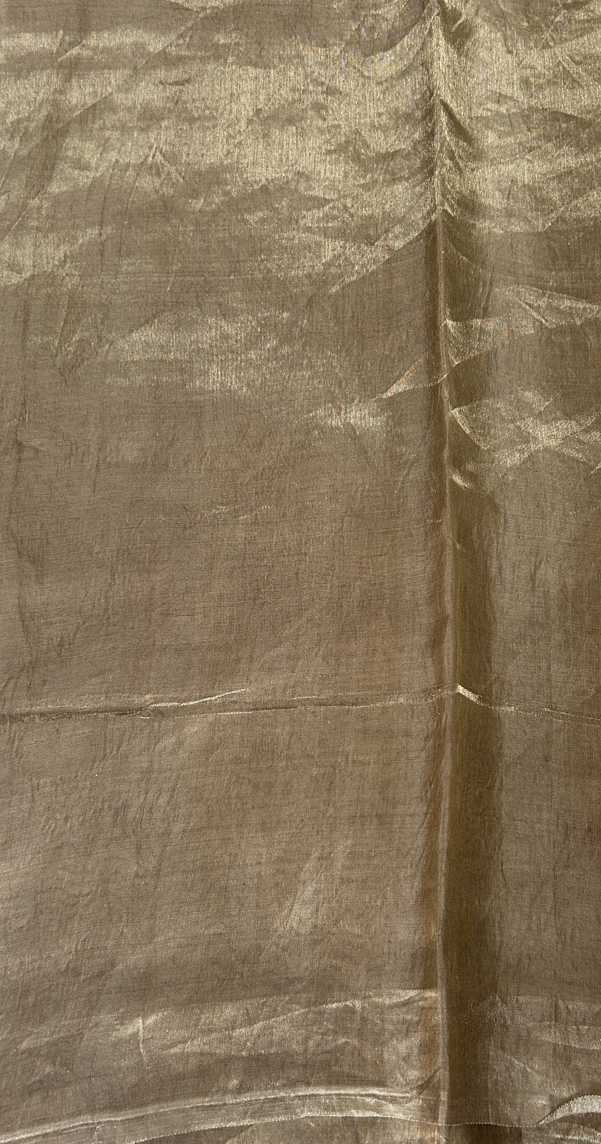 Banarasi Crushed Silk Saree Brownish Gray colored Saree complemented with a Silver Zari border. - Sampradaya Designer Studio