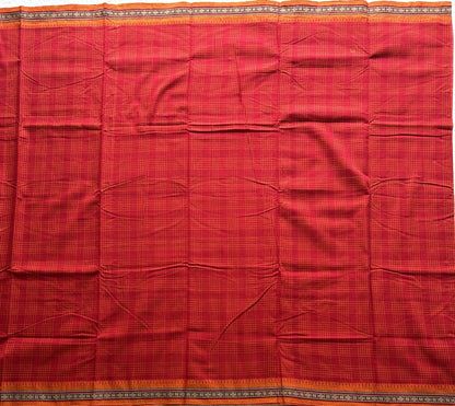 Narayanpet Cotton Checks Saree Imperial Red Colored Complemented with a Thread Border. - Sampradaya Designer Studio