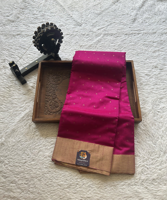 Chanderi Sico Saree Hot Pink Colored Complemented with a Zari Border. - Sampradaya Designer Studio