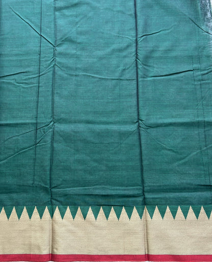 Narayanpet Cotton Saree Dark Paine Green Colored Complemented with a Thread Border. - Sampradaya Designer Studio