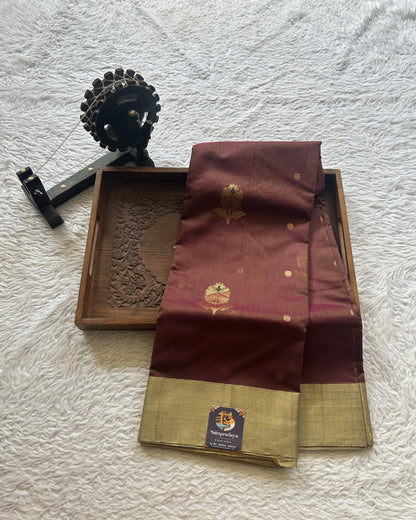 Chanderi Sico Saree Jam Colored Complemented with a Zari Border. - Sampradaya Designer Studio