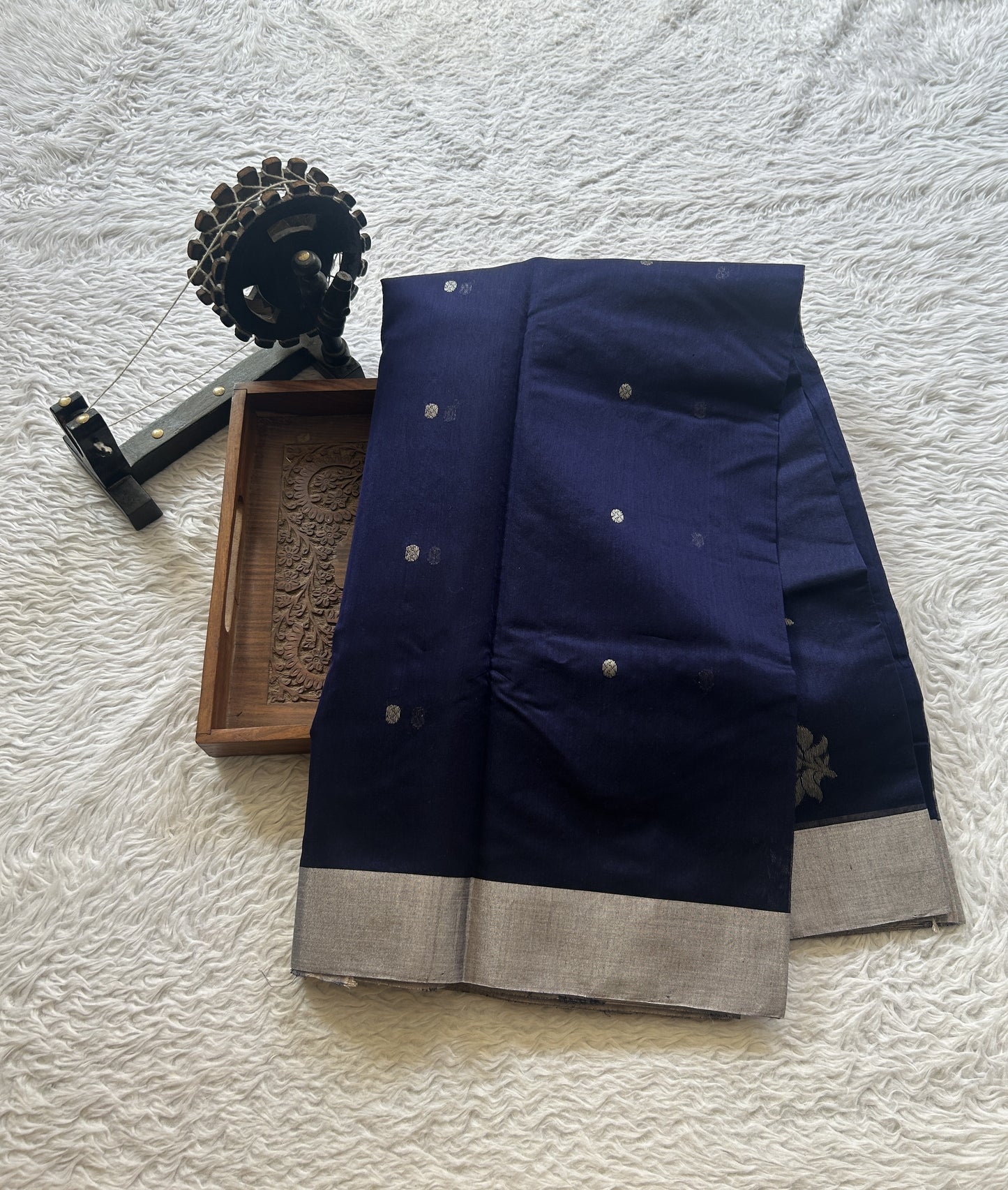 Chanderi Sico Saree Blue Colored Complemented with a Zari Border. - Sampradaya Designer Studio