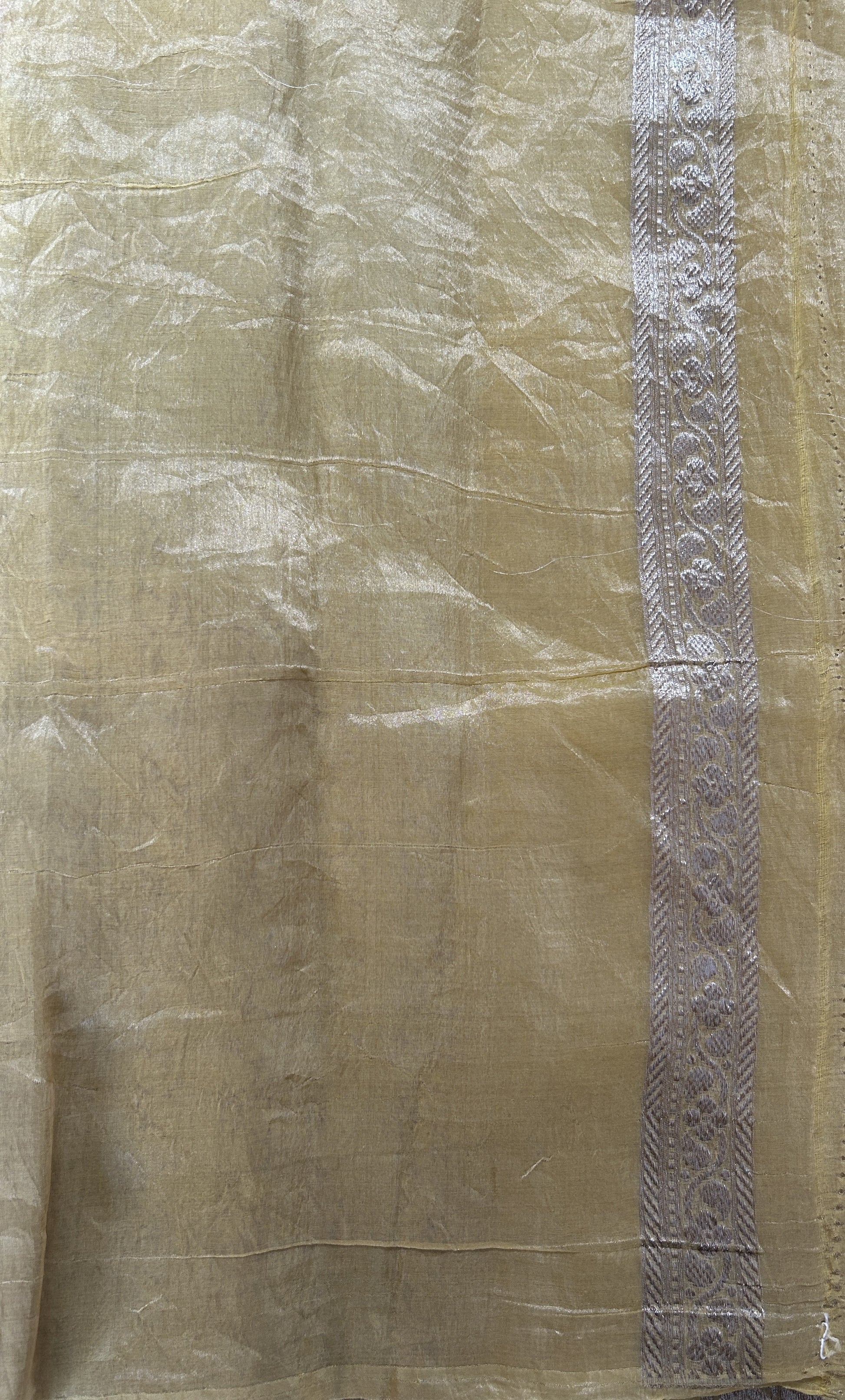 Banarasi Crushed Silk Saree Pastel Yellow colored Saree complemented with a Zari border. - Sampradaya Designer Studio