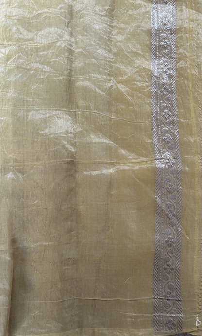 Banarasi Crushed Silk Saree Pastel Yellow colored Saree complemented with a Zari border. - Sampradaya Designer Studio