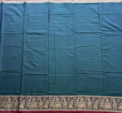 Narayanpet Cotton Saree Dark Pine Colored Complemented with a Thread Border. - Sampradaya Designer Studio