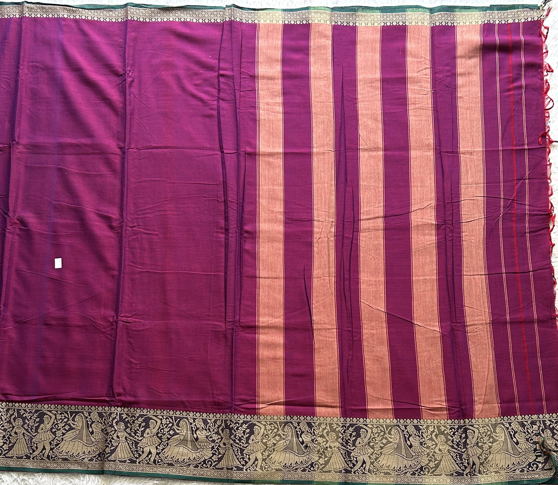 Narayanpet Cotton Saree Mulberry Colored  Complemented with a Thread Border. - Sampradaya Designer Studio