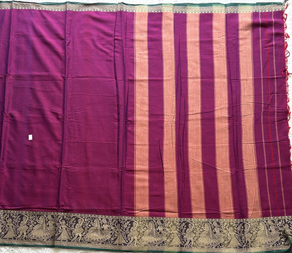 Narayanpet Cotton Saree Mulberry Colored  Complemented with a Thread Border. - Sampradaya Designer Studio