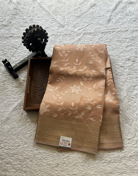 Silk kota Saree Coral Orange colored Elegantly Paired with a Zari Border. - Sampradaya Designer Studio
