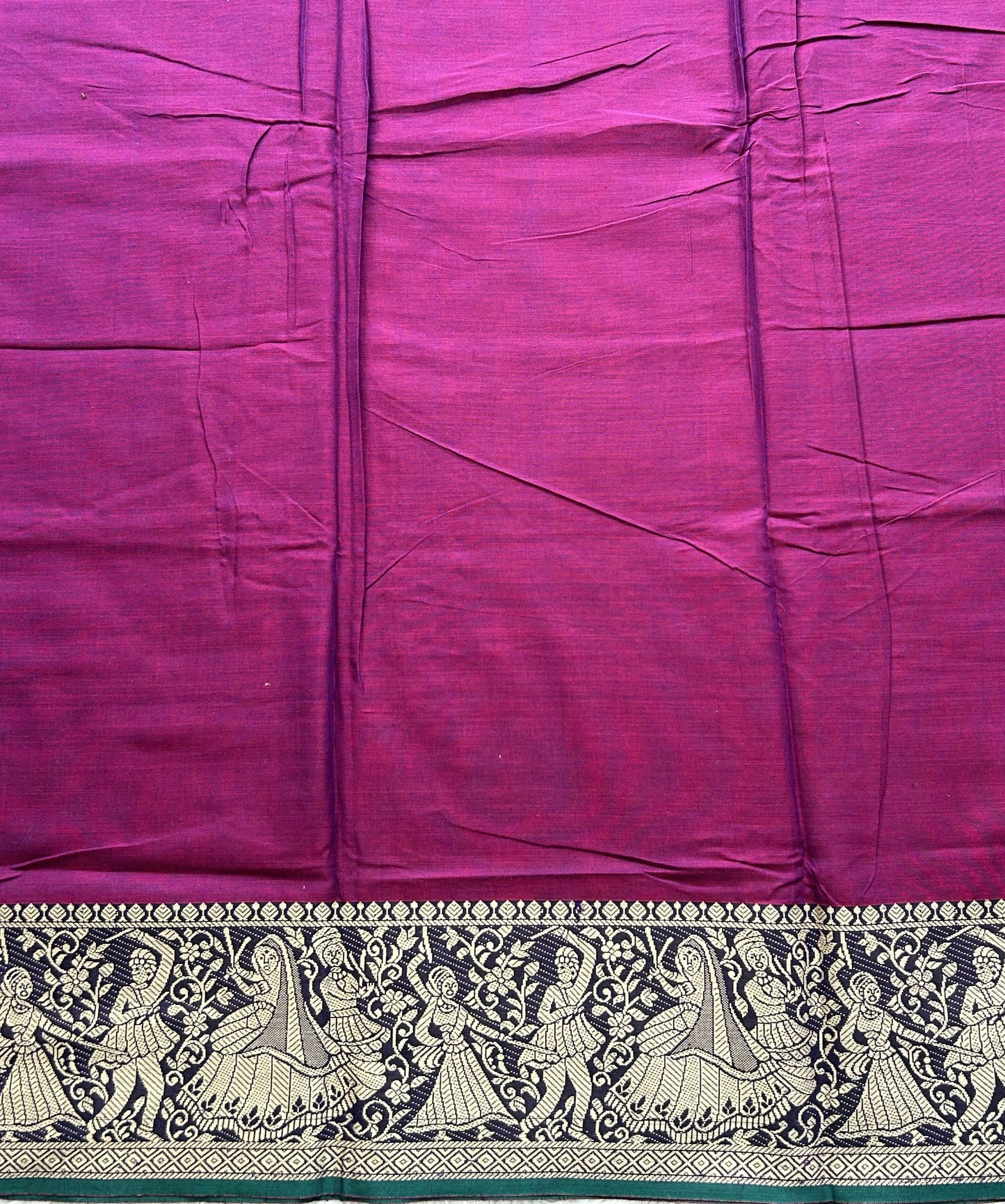 Narayanpet Cotton Saree Mulberry Colored  Complemented with a Thread Border. - Sampradaya Designer Studio