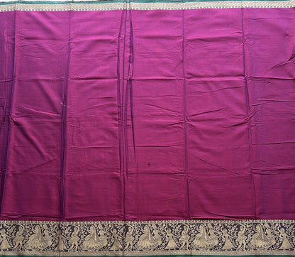 Narayanpet Cotton Saree Mulberry Colored  Complemented with a Thread Border. - Sampradaya Designer Studio