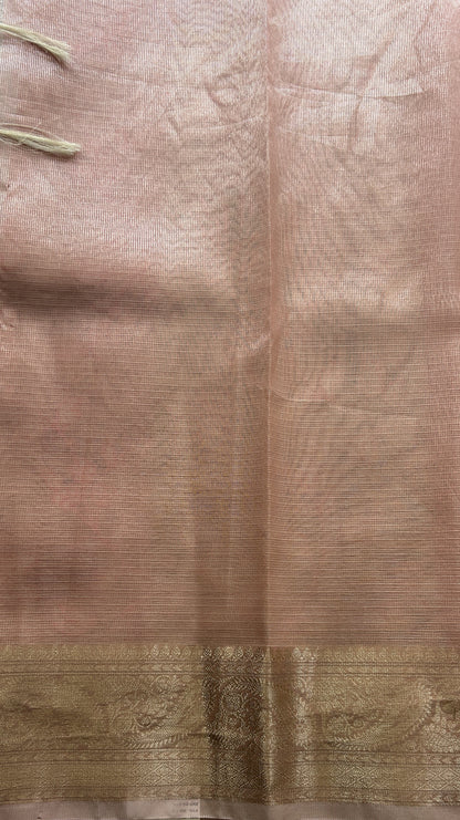 Silk kota Saree Peachy Pink colored Elegantly Paired with a Zari Border. - Sampradaya Designer Studio