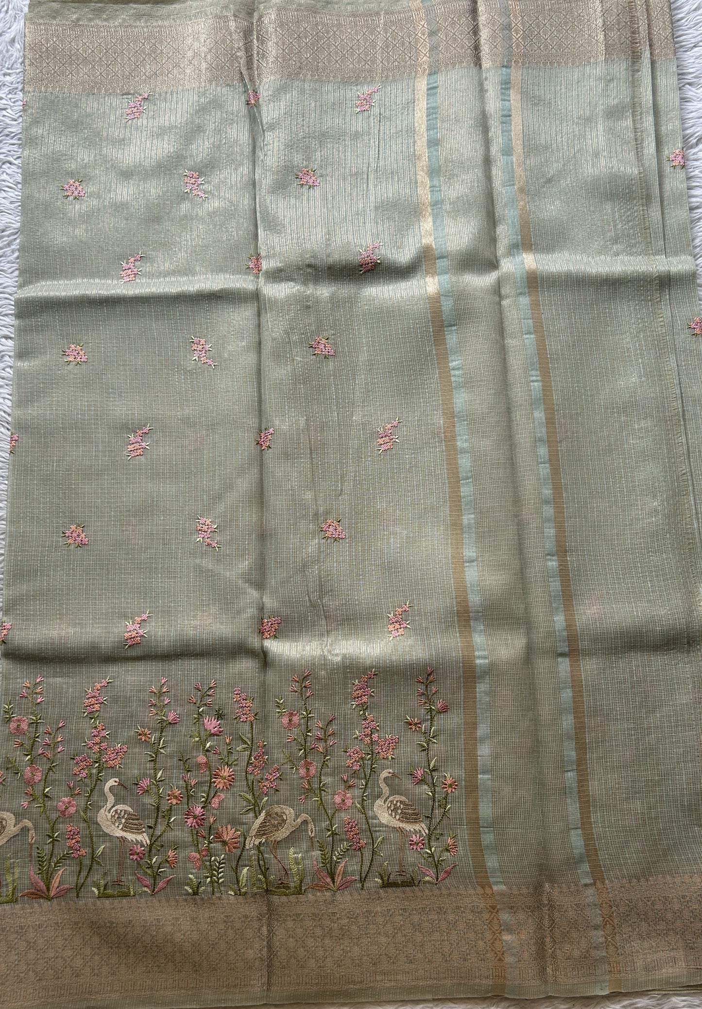 Silk kota Saree Baby Blue colored Elegantly Paired with a Zari Border. - Sampradaya Designer Studio