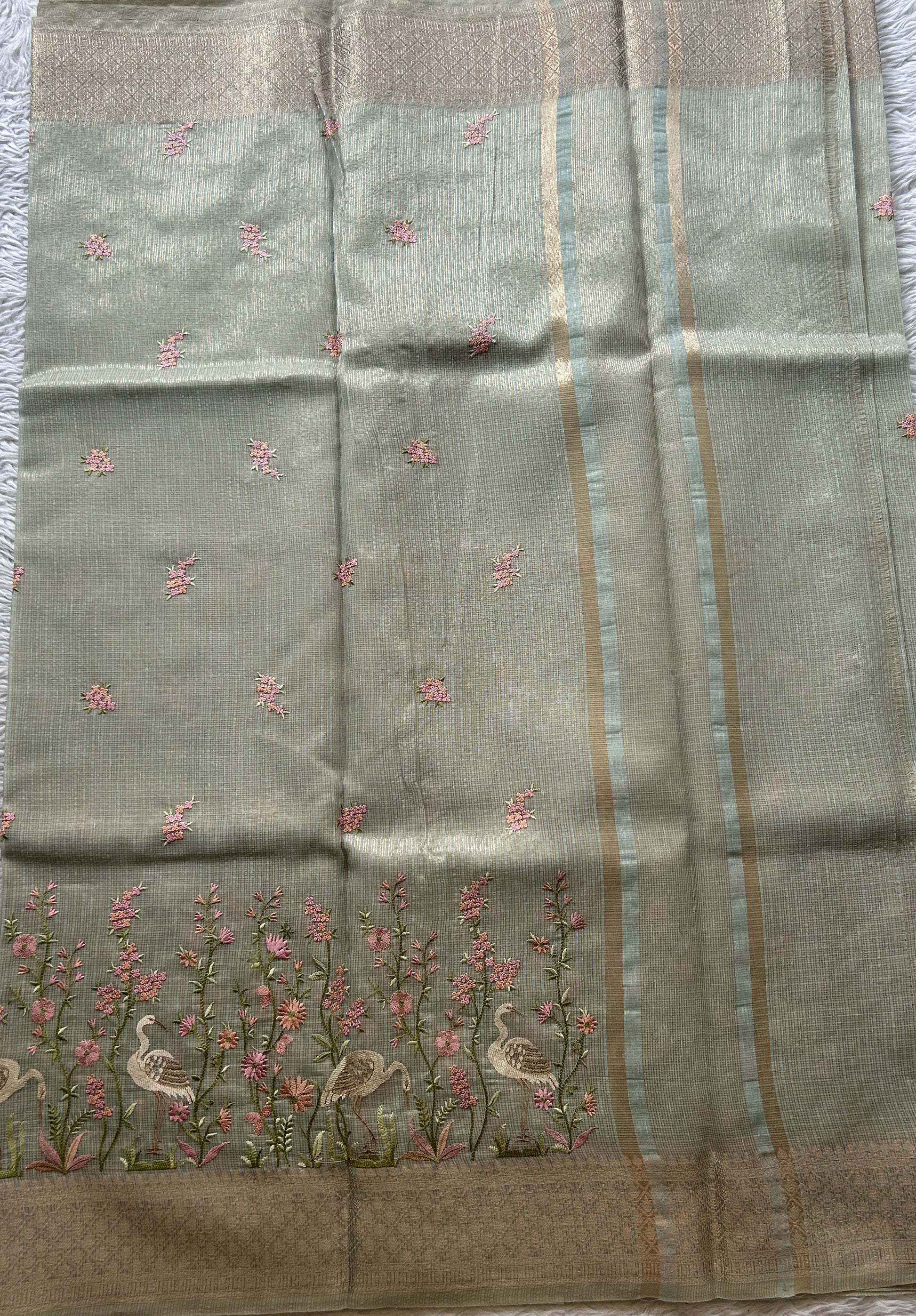 Silk kota Saree Baby Blue colored Elegantly Paired with a Zari Border. - Sampradaya Designer Studio