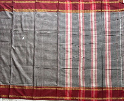 Narayanpet Cotton Checks Saree Pewter Gray Colored Complemented with a Thread Border. - Sampradaya Designer Studio