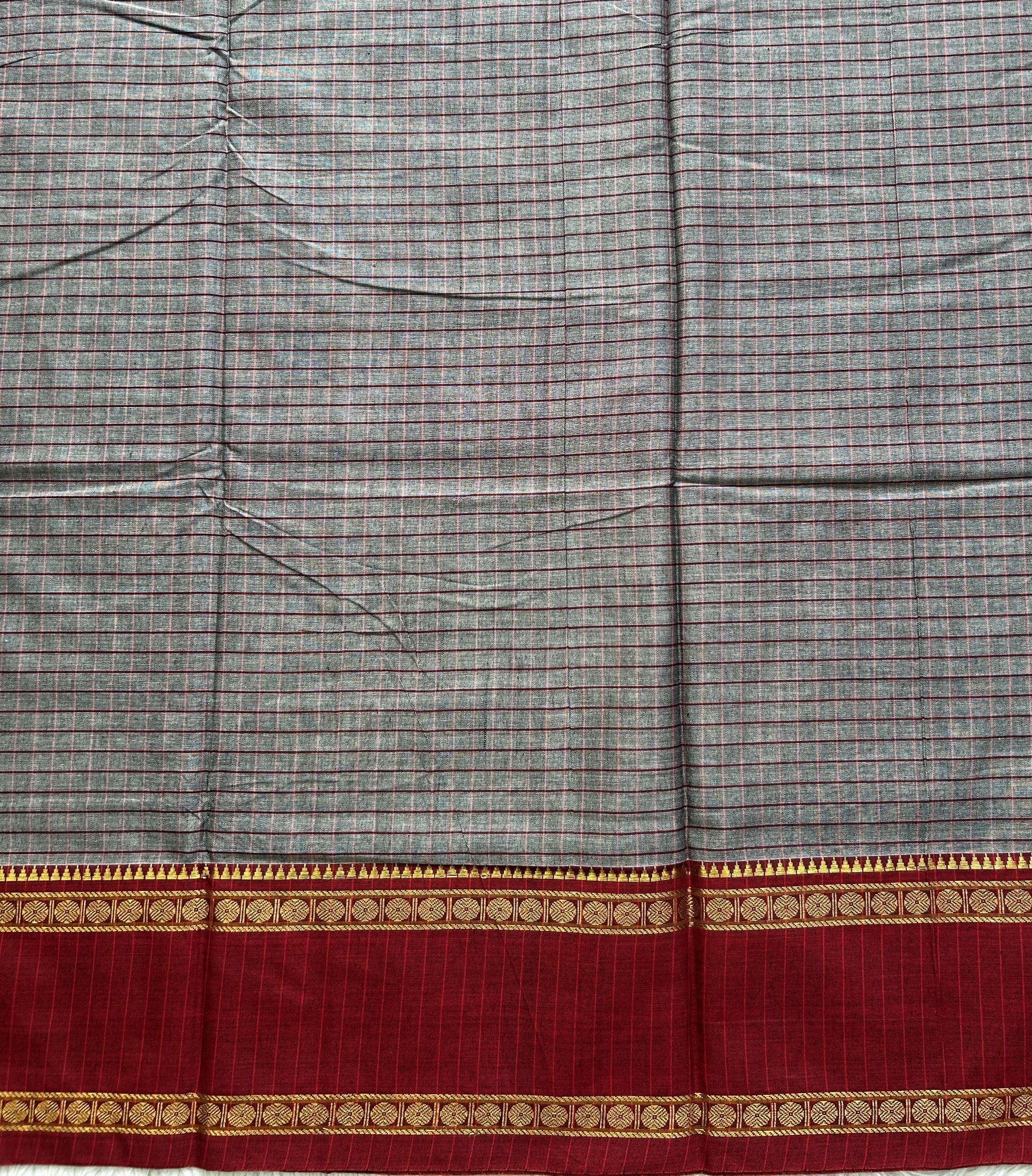 Narayanpet Cotton Checks Saree Pewter Gray Colored Complemented with a Thread Border. - Sampradaya Designer Studio