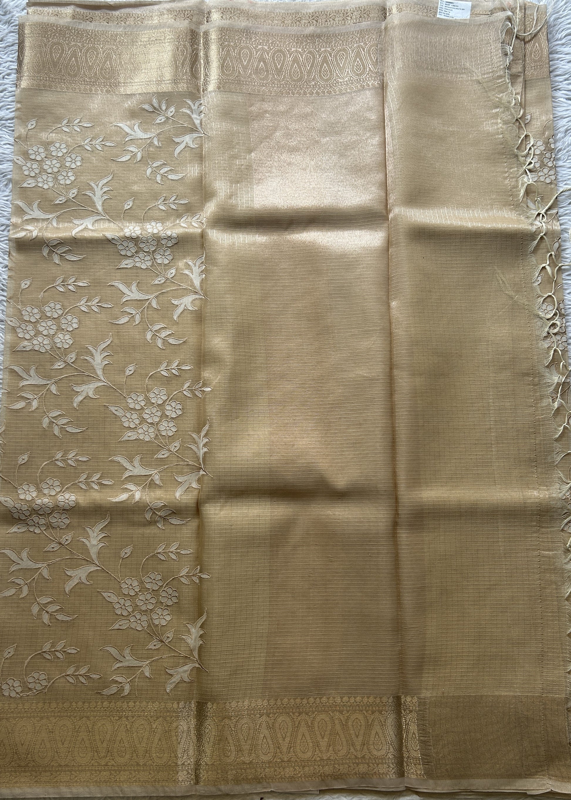 Silk kota Saree Wheat colored Elegantly Paired with a Zari Border. - Sampradaya Designer Studio