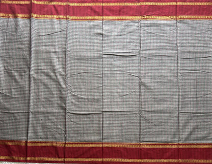 Narayanpet Cotton Checks Saree Pewter Gray Colored Complemented with a Thread Border. - Sampradaya Designer Studio