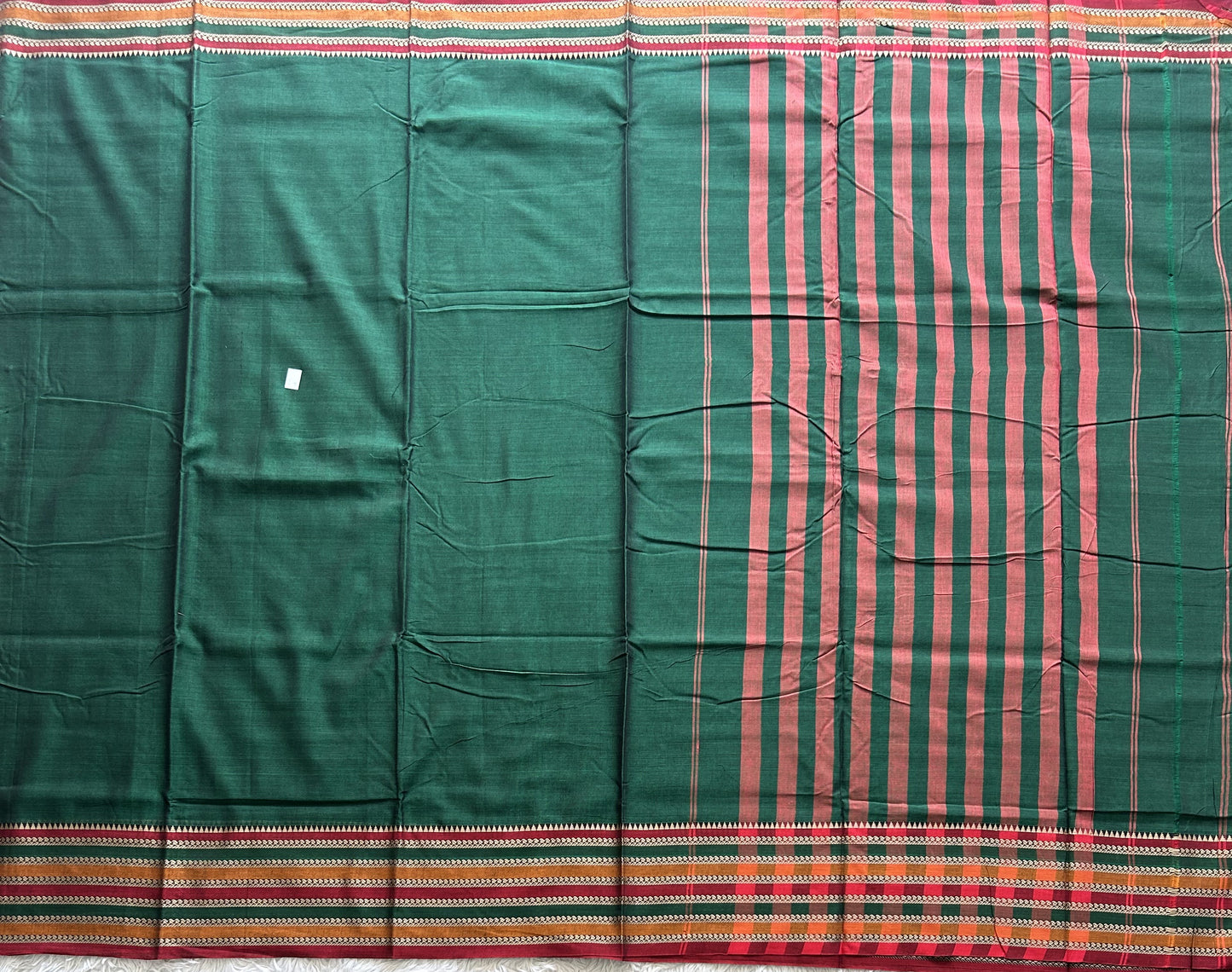 Narayanpet Cotton Saree Basil Green Colored Complemented with a Thread Border. - Sampradaya Designer Studio