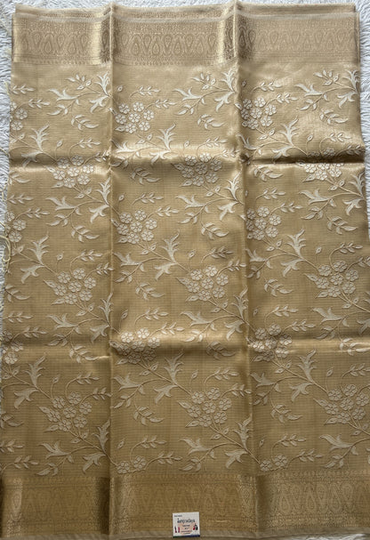 Silk kota Saree Wheat colored Elegantly Paired with a Zari Border. - Sampradaya Designer Studio