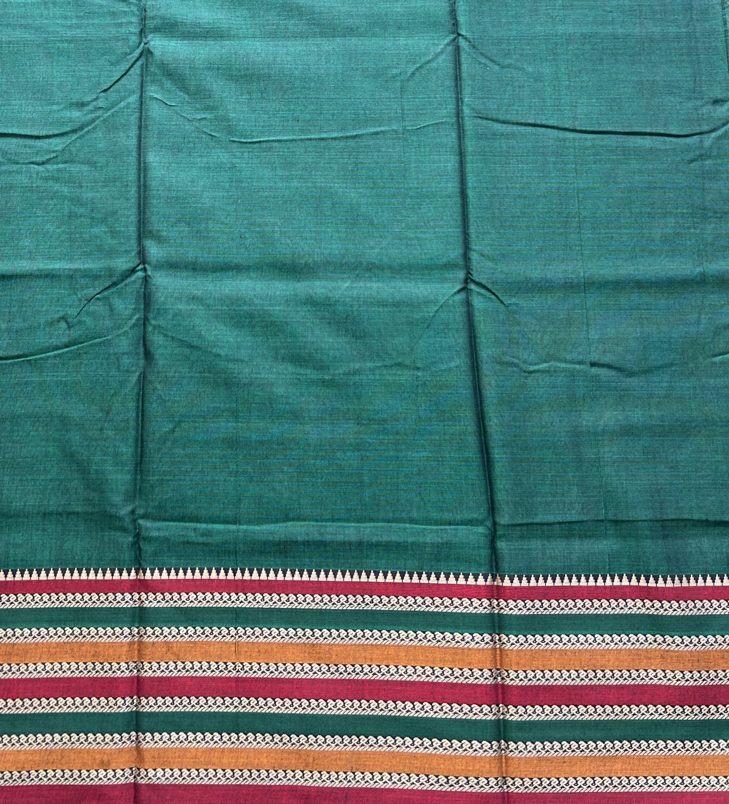 Narayanpet Cotton Saree Basil Green Colored Complemented with a Thread Border. - Sampradaya Designer Studio
