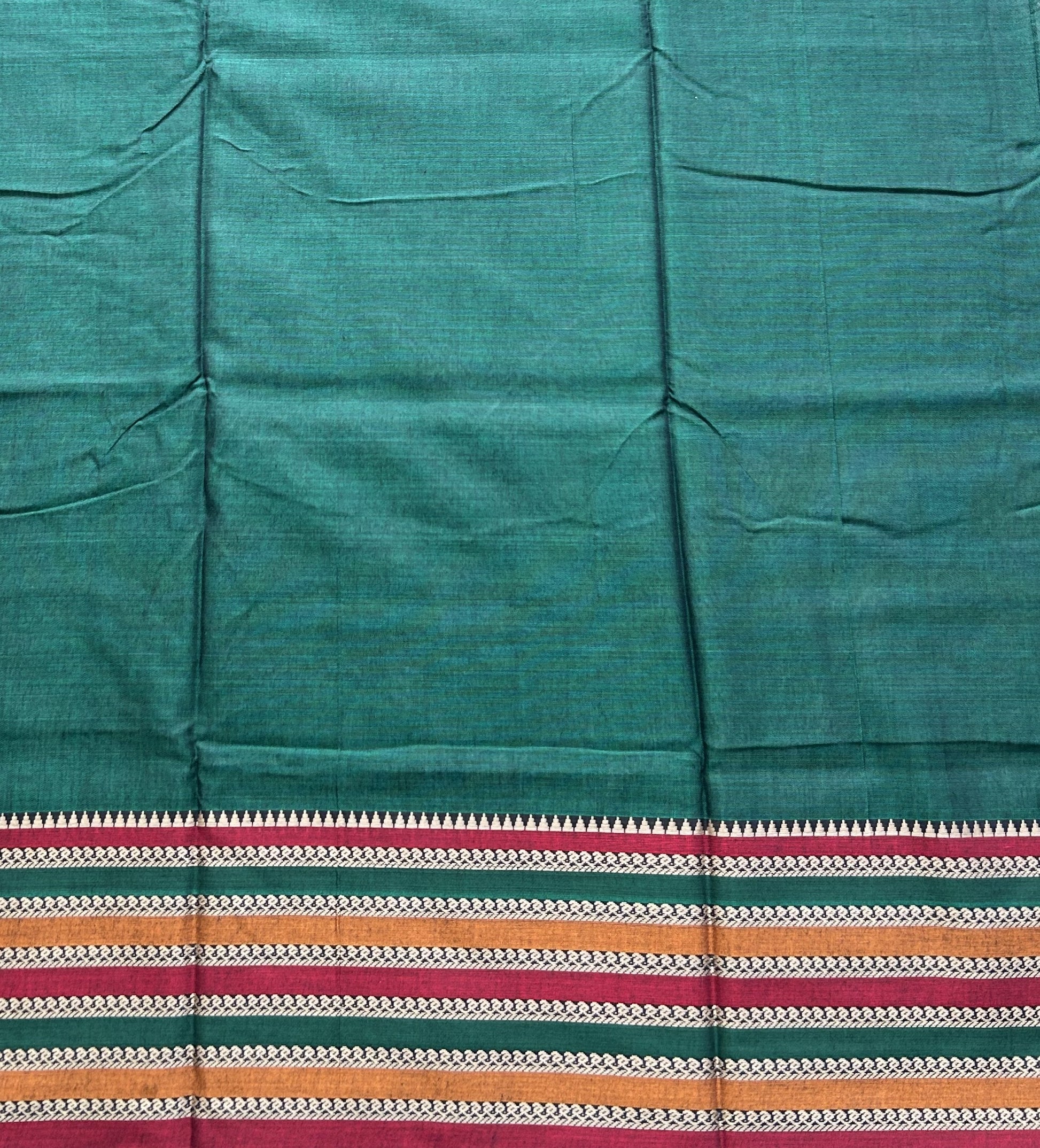 Narayanpet Cotton Saree Basil Green Colored Complemented with a Thread Border. - Sampradaya Designer Studio
