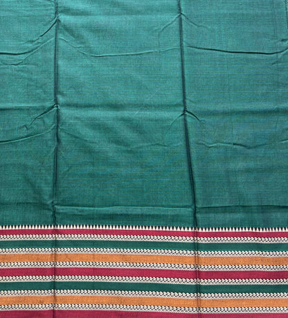 Narayanpet Cotton Saree Basil Green Colored Complemented with a Thread Border. - Sampradaya Designer Studio