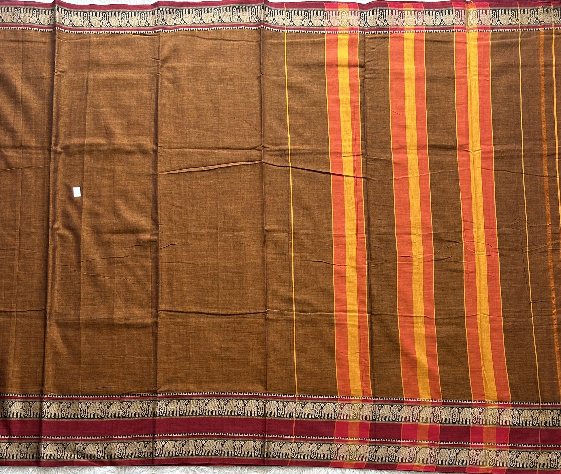 Narayanpet Cotton Saree Sepia Brown Colored  Complemented with a Thread Border. - Sampradaya Designer Studio
