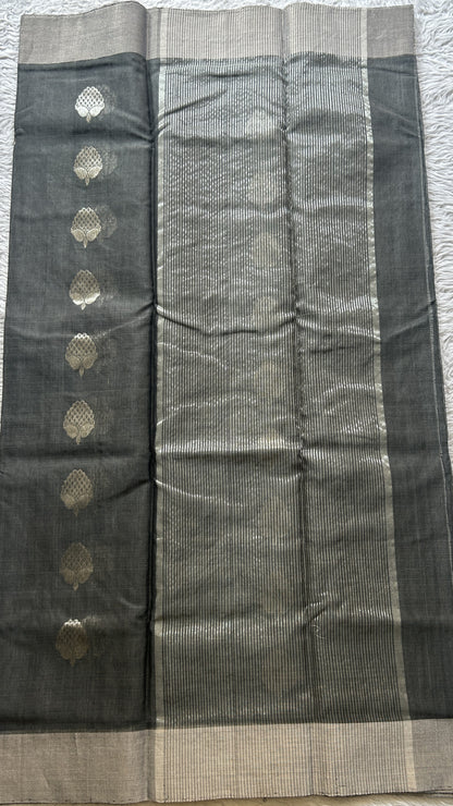 Chanderi Sico Saree Gray Colored Complemented with a Zari Border. - Sampradaya Designer Studio