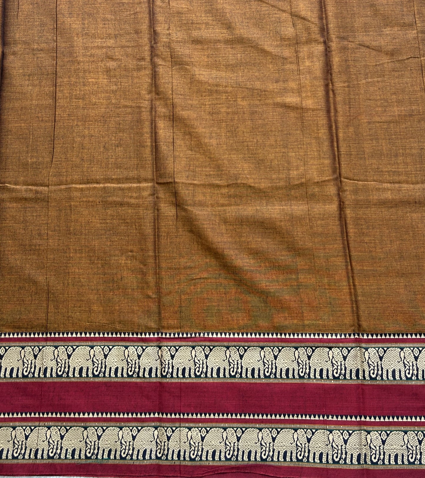 Narayanpet Cotton Saree Sepia Brown Colored  Complemented with a Thread Border. - Sampradaya Designer Studio