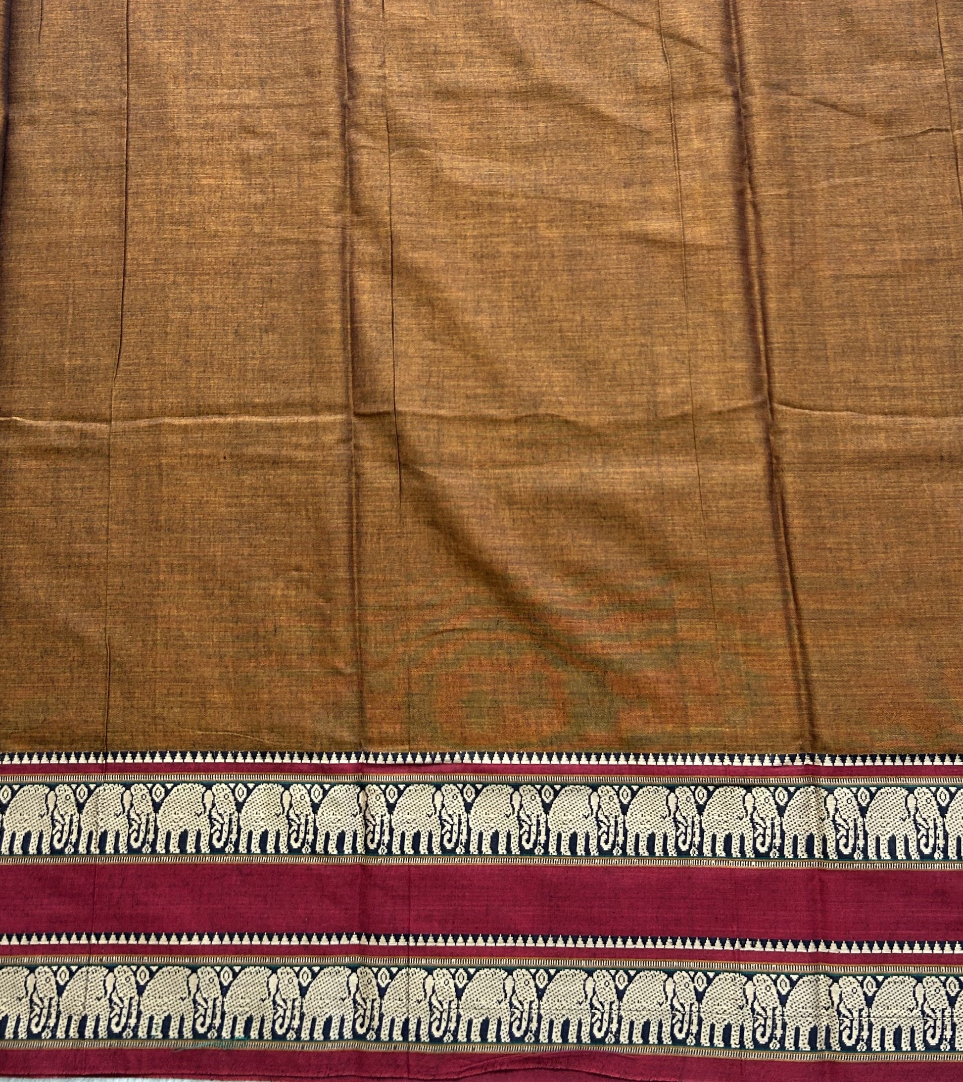 Narayanpet Cotton Saree Sepia Brown Colored  Complemented with a Thread Border. - Sampradaya Designer Studio