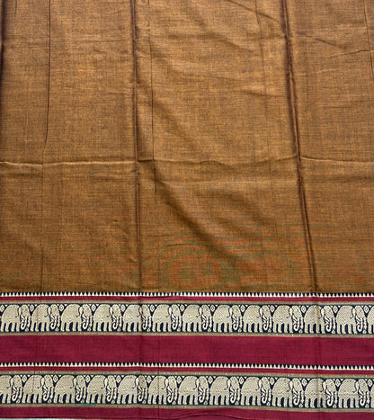 Narayanpet Cotton Saree Sepia Brown Colored  Complemented with a Thread Border. - Sampradaya Designer Studio