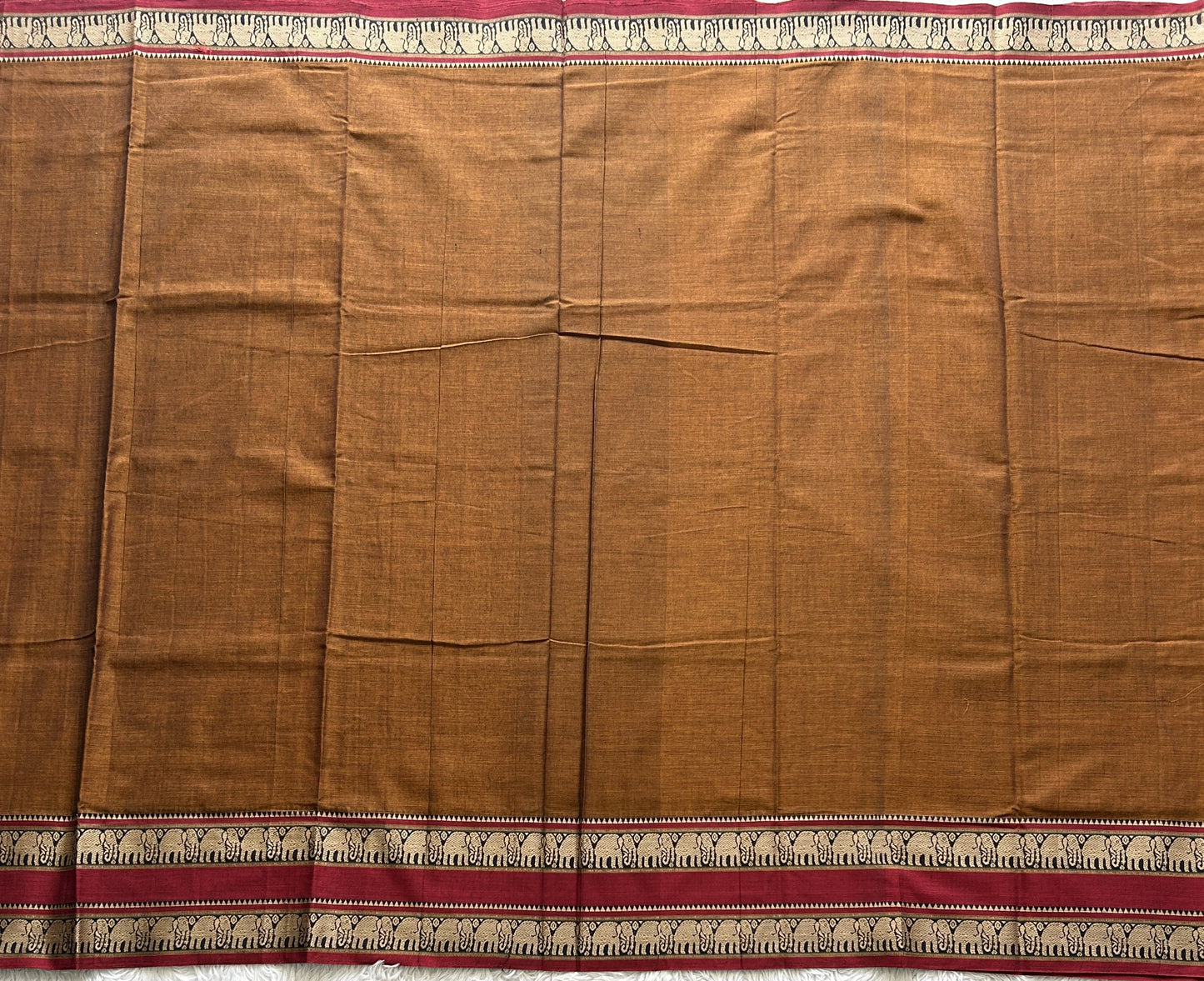 Narayanpet Cotton Saree Sepia Brown Colored  Complemented with a Thread Border. - Sampradaya Designer Studio